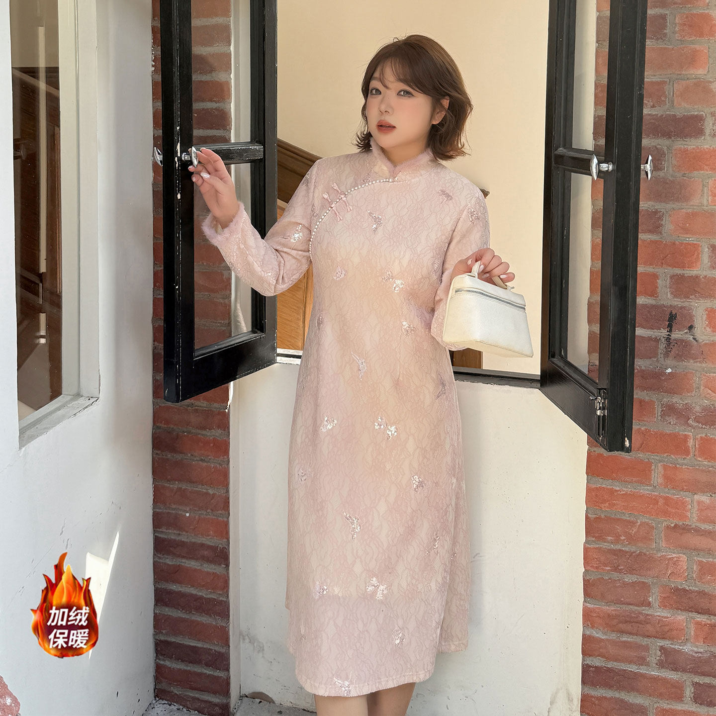 新中式连衣裙2025冬季新款220斤胖mm大码气质显瘦加绒蕾丝旗袍裙,淘宝优惠券,粉丝福利购,淘宝优惠卷