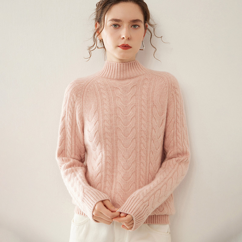 珍贝100%山羊绒麻花针织衫女半高领加厚保暖宽松套头毛衣打底衫女,淘宝优惠券,粉丝福利购,淘宝优惠卷