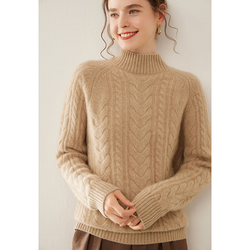 珍贝100%山羊绒麻花针织衫女半高领加厚保暖宽松套头毛衣打底衫女,淘宝优惠券,粉丝福利购,淘宝优惠卷