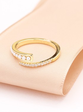 微镶锆石开口可调节戒指食指镀金