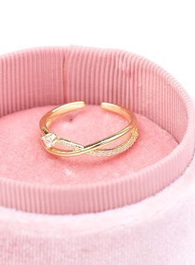 戒指微镶锆石镀金开口可调节食指