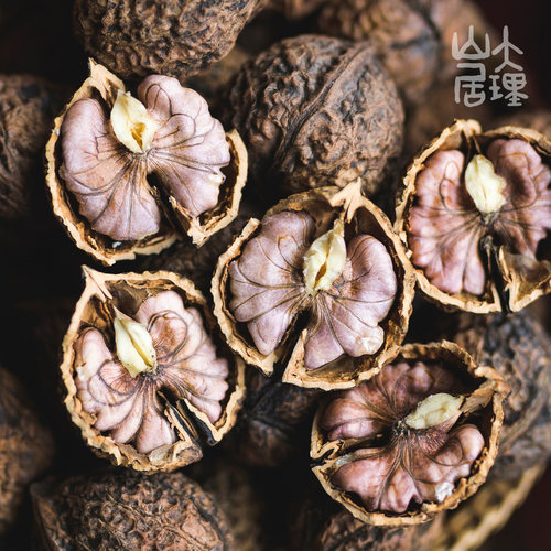 大理山居尖嘴紫米核桃云南核桃漾濞蝴蝶纹娘青老树干核桃25年新货 - 图0
