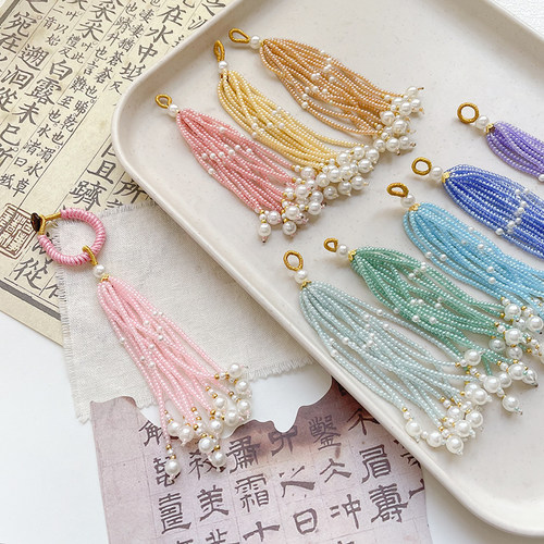 国风流苏穗子古风串珠手工水晶宋锦多色吊坠diy压襟配件饰品挂件 - 图3