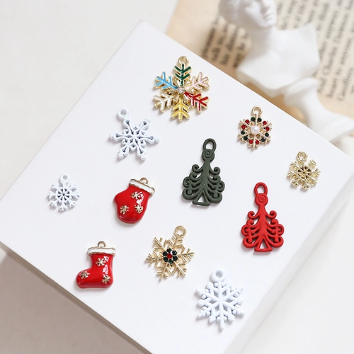 Рождественские металлические носки, перчатки, подвеска, серьги ручной работы, сумка, аксессуар для сумки, со снежинками