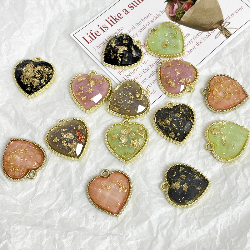 DIY饰品配件韩国合金内镶金箔爱心圆水滴几何耳坠项链吊坠挂件 - 图2