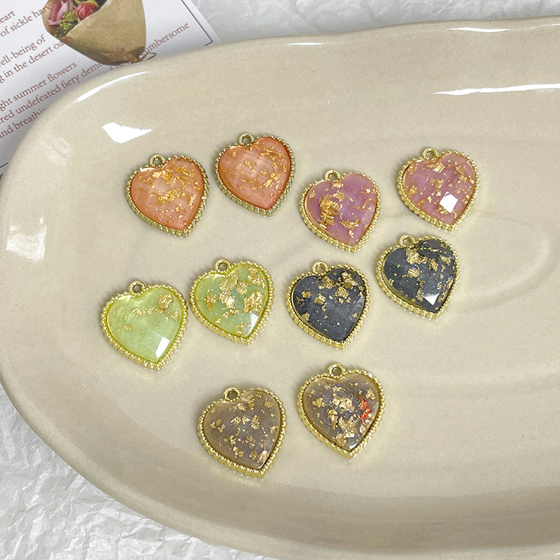 DIY饰品配件韩国合金内镶金箔爱心圆水滴几何耳坠项链吊坠挂件 - 图1