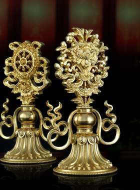 卡为黄铜摆件饰品八吉祥客厅佛堂