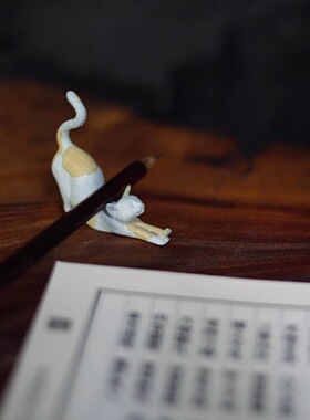 四喜器物可爱纯铜小猫线香插茶席搁置伸懒腰摆件女生礼物