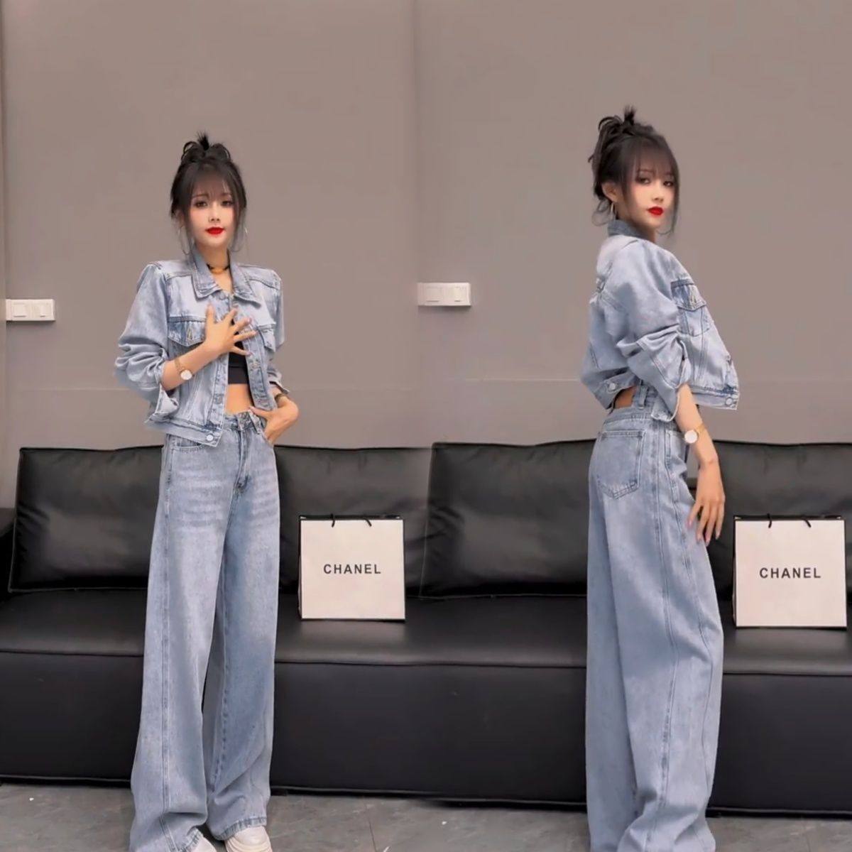 2026春季新款复古水洗牛仔短款夹克外套显腿长阔腿直简裤套装女,淘宝优惠券,粉丝福利购,淘宝优惠卷