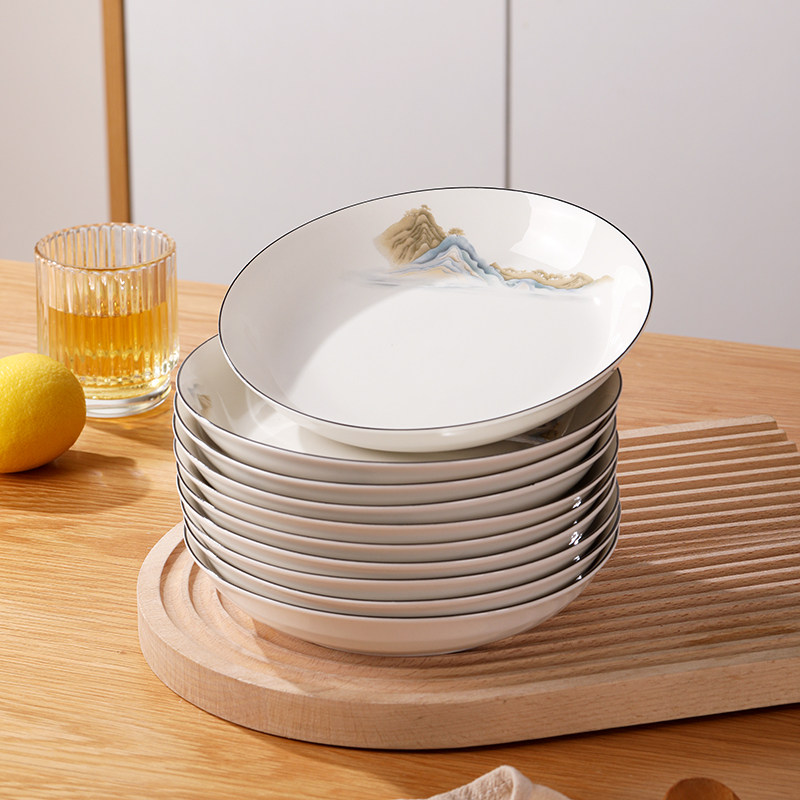 山海瑶7英寸圆盘10个装陶瓷釉下彩凉菜盘碟深盘家用盘果盘新骨瓷,淘宝优惠券,粉丝福利购,淘宝优惠卷