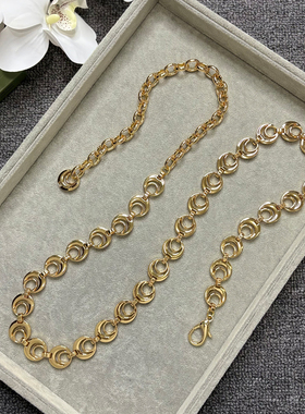 C字月亮型金属腰链女金色亮面圆环装饰高级感细腰带银色细腰链