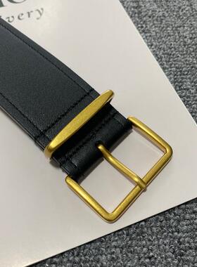 古金宽版针扣牛皮腰带真皮皮质女士皮带低腰裤装饰腰带深啡色腰封