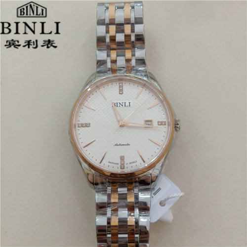BINLI宾利表男士休闲时尚薄款机械表 日历夜光情侣手表女表6118 - 图1