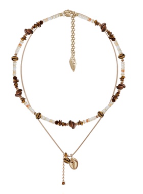 怀旧虎眼石咖啡豆设计叠戴项链