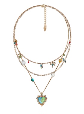 复古炫彩爱心蝴蝶结叠戴设计项链