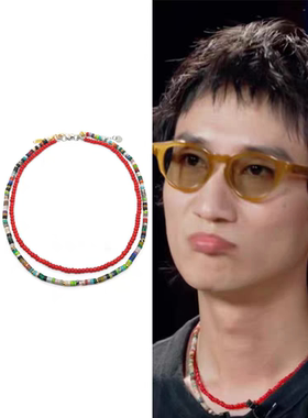刘西蒙回春丹主唱同款红色珠彩天然石项链套装圈潮个性乐队的夏天