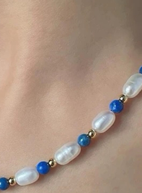 天然青金石珍珠项链女轻奢小众新中式高级感锁骨链复古风送礼礼盒