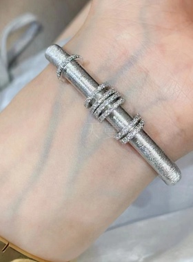 天曼轻奢S925银镀金重工手工拉丝时来运转手镯高级感小众轻奢