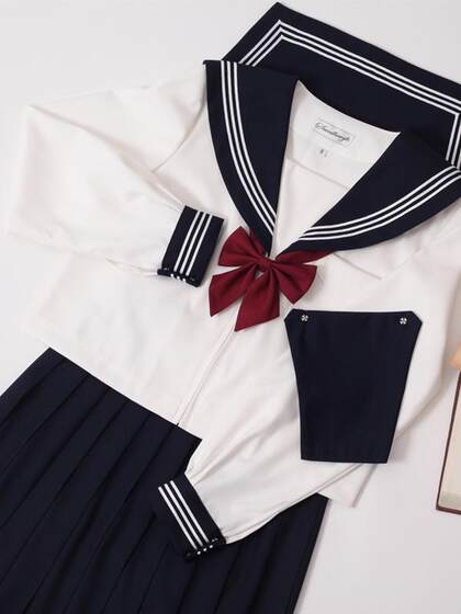 Jk swallowjk home kansai-style basic sailor uniform spring and autumn cyan collar white three-book jk uniform