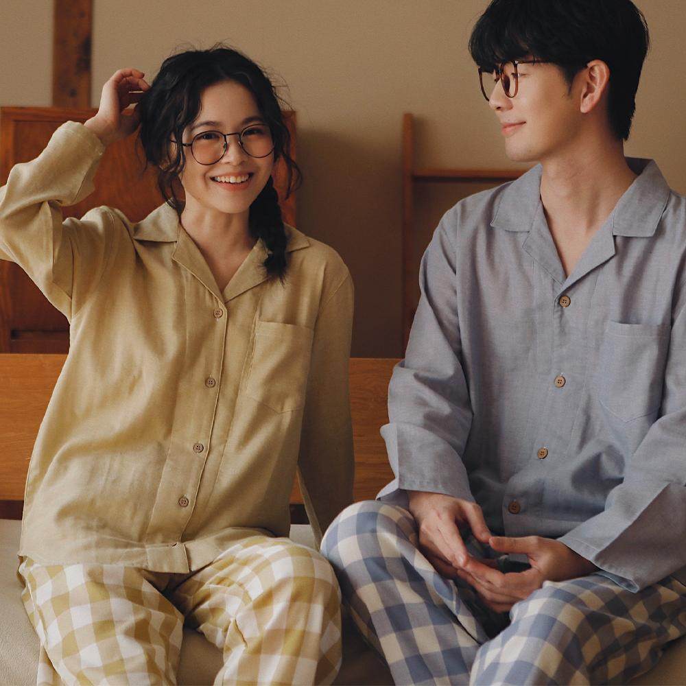 日式简约情侣纯棉纱布长袖睡衣情侣格子家居服宽松男款套装可外穿,淘宝优惠券,粉丝福利购,淘宝优惠卷