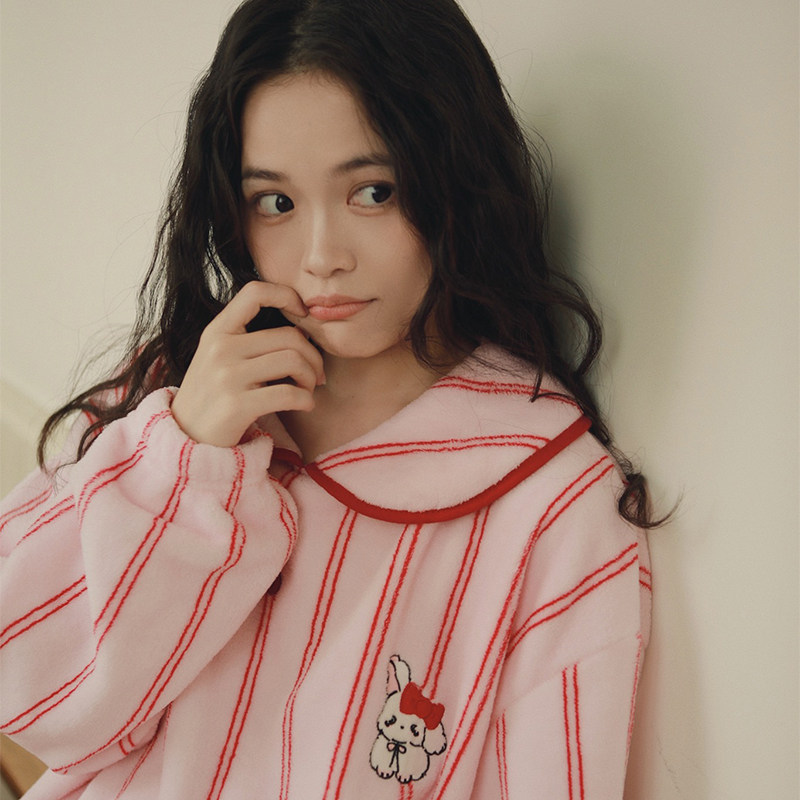 秋冬睡裙女冬季珊瑚绒甜美卡通刺绣睡衣娃娃领长款长款宽松家居裙,淘宝优惠券,粉丝福利购,淘宝优惠卷