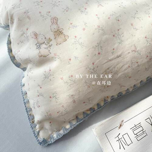 乖乖小花兔｜卡通柔软双层纱床上四件套全棉纯棉被套床单床笠款 - 图1