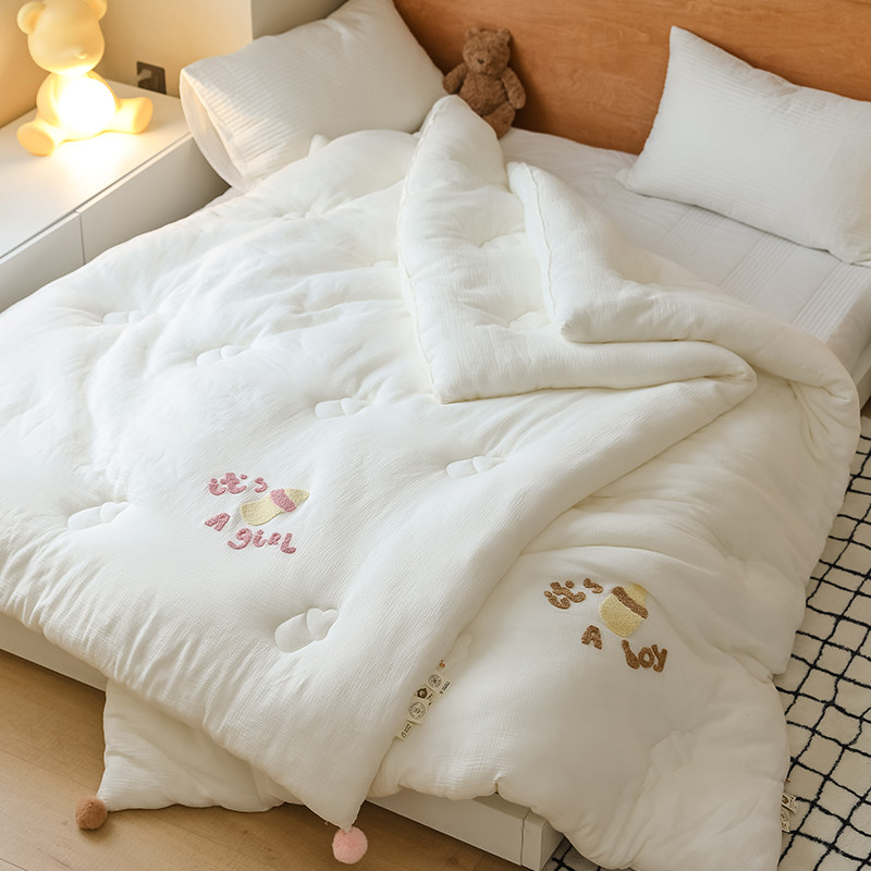 在耳边A类全棉双层纱儿童被芯毛巾绣可水洗空调被纯棉春秋薄被子,淘宝优惠券,粉丝福利购,淘宝优惠卷