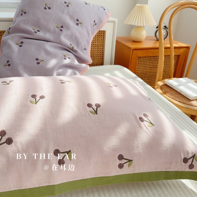 小樱桃｜全棉纱布枕巾纯棉吸汗透气枕头巾防头油成人家用一对装,淘宝优惠券,粉丝福利购,淘宝优惠卷