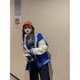 Cinderella's homemade Vintage American blue fake two-piece baseball sweater jacket spring hooded cardigan