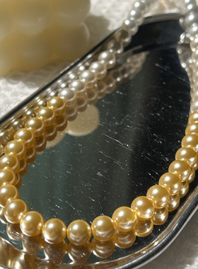 正圆极光南洋金珠珍珠项链手链套装长款毛衣链 渐变色锁骨链女