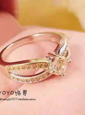 满19包邮 巴黎情结钻戒 女生指环情侣结婚手饰装饰 闪钻戒指环