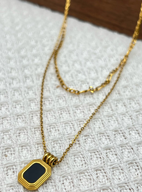 满19包邮 钛钢双层黑色冷淡风锁骨链项链女ins方块网红金属风颈链