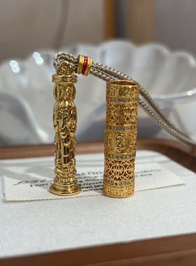 古法沙金镀金黄金镶钻八宝随身金佛吊坠女项链长款毛衣链可调节