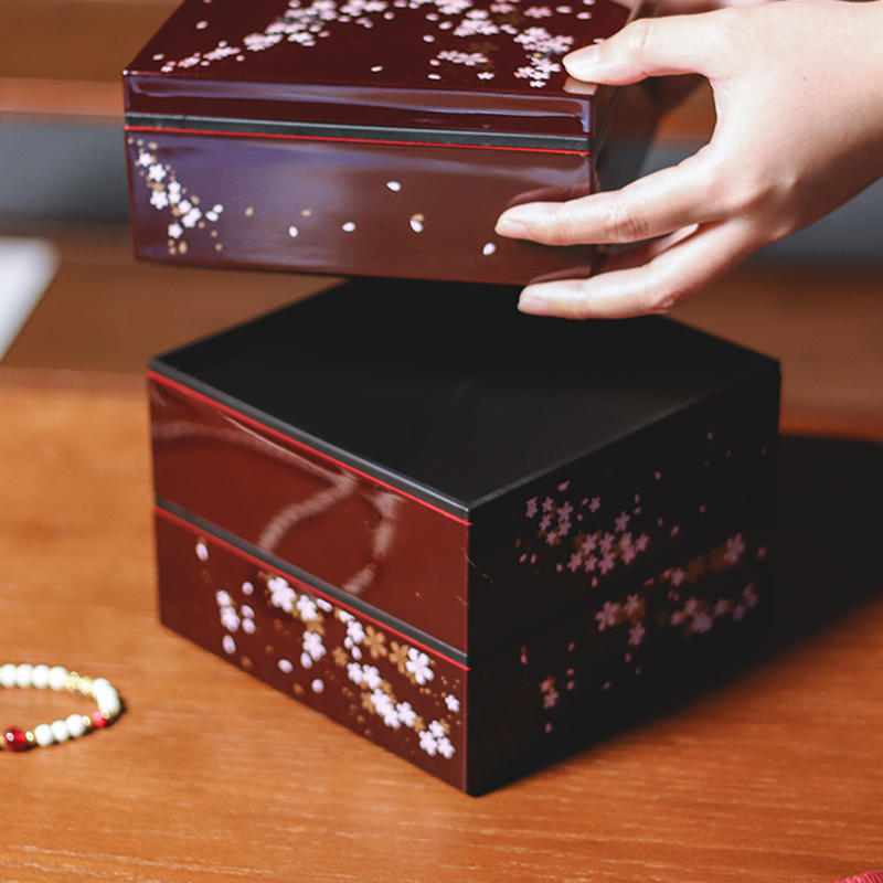 日本进口山中漆器樱花首饰盒收纳多层饰品珠宝盒储物盒结婚礼物 - 图0