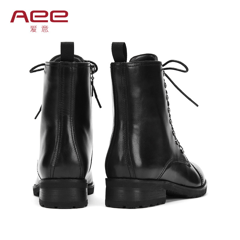 牛皮机车靴秋冬Aee/爱意低跟时尚侧拉链圆头短靴女靴子4119505324,淘宝优惠券,粉丝福利购,淘宝优惠卷