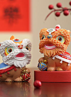 国潮佛山舞狮醒狮创意文创摆件高级感桌面茶桌装饰工艺品生日礼物