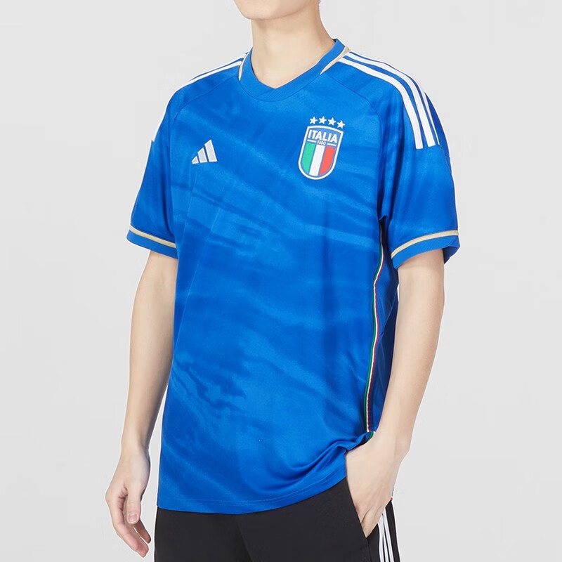 Adidas阿迪达斯男装运动服意大利队球迷版主场足球短袖T恤HS9895 - 图0