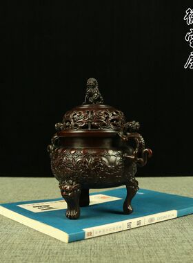 龙耳狮子炉纯铜复古熏香炉三足