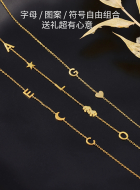 纯银项链女不过敏|不对称侧挂字母项链|定制小众高级感生日礼物
