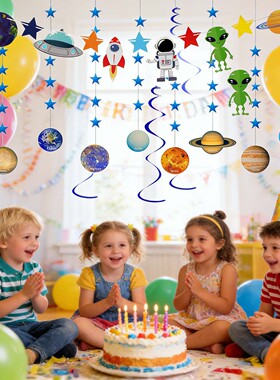 幼儿园班级教室装饰宇宙太空主题氛围吊饰儿童房八大行星螺旋挂件