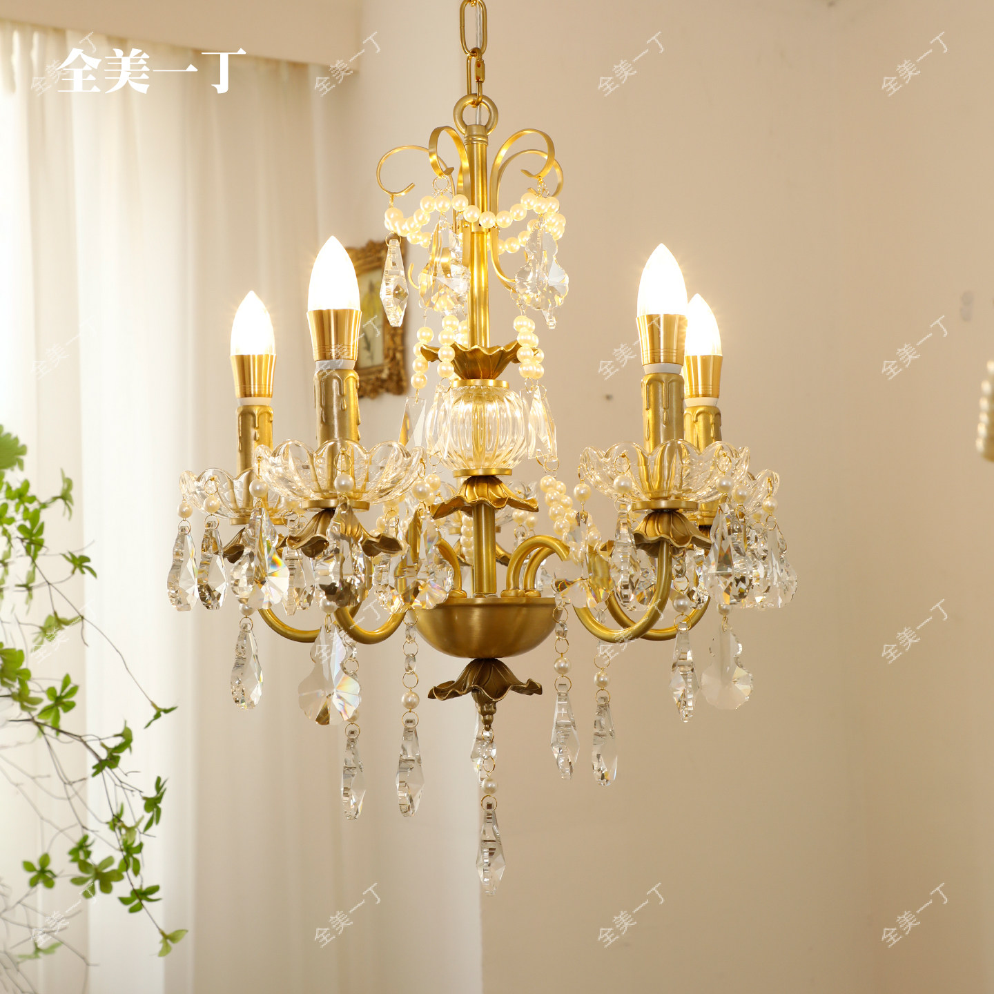 全美一丁法式复古黄铜水晶珍珠吊灯 浪漫水晶蜡烛灯餐厅卧室吊灯,淘宝优惠券,粉丝福利购,淘宝优惠卷