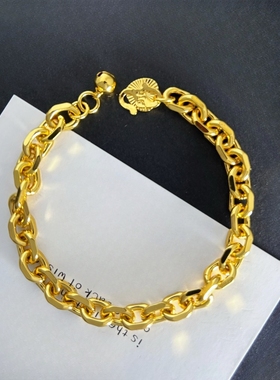 越南沙金手链女款真空铜镀金侧身链索链简约个性冷淡风饰品