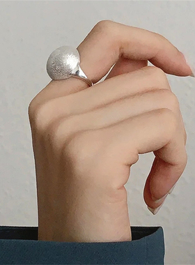 韩版银饰戒指女圆球冒泡夸张指环开口均码不锈钢拉丝食指戒潮饰品