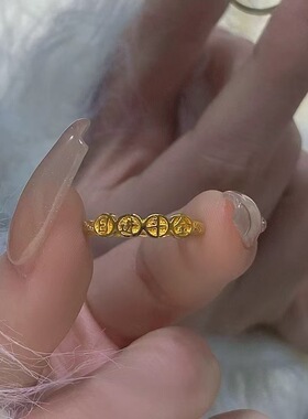 国潮个性沙金镀金日进斗金戒指女款开口指环均码高保色招财饰品
