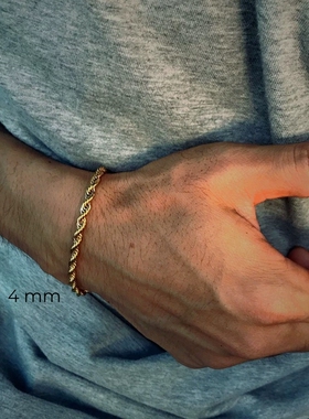 18K镀金麻花手链男女通款2/3/4/5/6MM不锈钢扭绳链条简约个性饰品