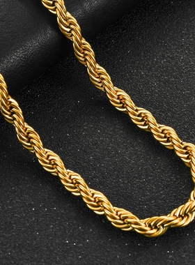 不锈钢潮牌男士项链18K镀金扭绳链麻花链简约个性嘻哈饰品不掉色