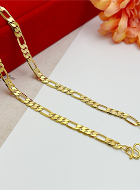费加罗链沙金镀金项链男士4毫米几何长链子简约潮人饰品不掉色