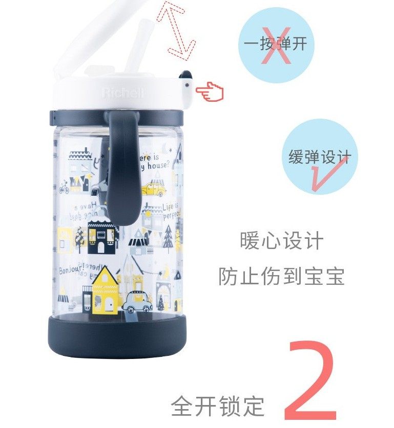 Richell利其尔吸管杯宝宝喝水杯儿童水壶带手柄刻度直饮杯透透杯,淘宝优惠券,粉丝福利购,淘宝优惠卷