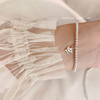 S925 sterling silver niche model love star small silver bead bean bracelet baroque pearl bracelet women Japanese and Korean versatile