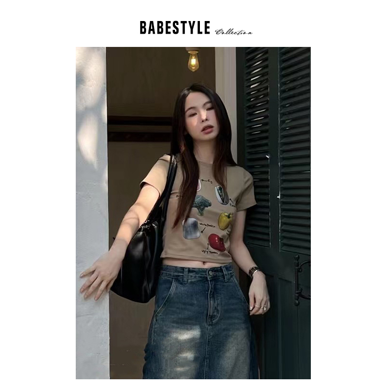 [Babestyle]VOL253 蔬菜水果~夏日复古辣妹修身显瘦短款短袖T恤